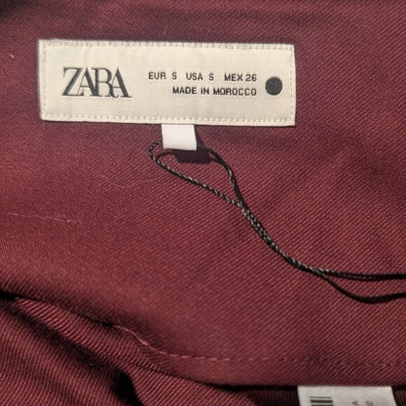 NEW Zara | High-waist Pleated Midi Skirt In Burgundy - Picture 8 of 11